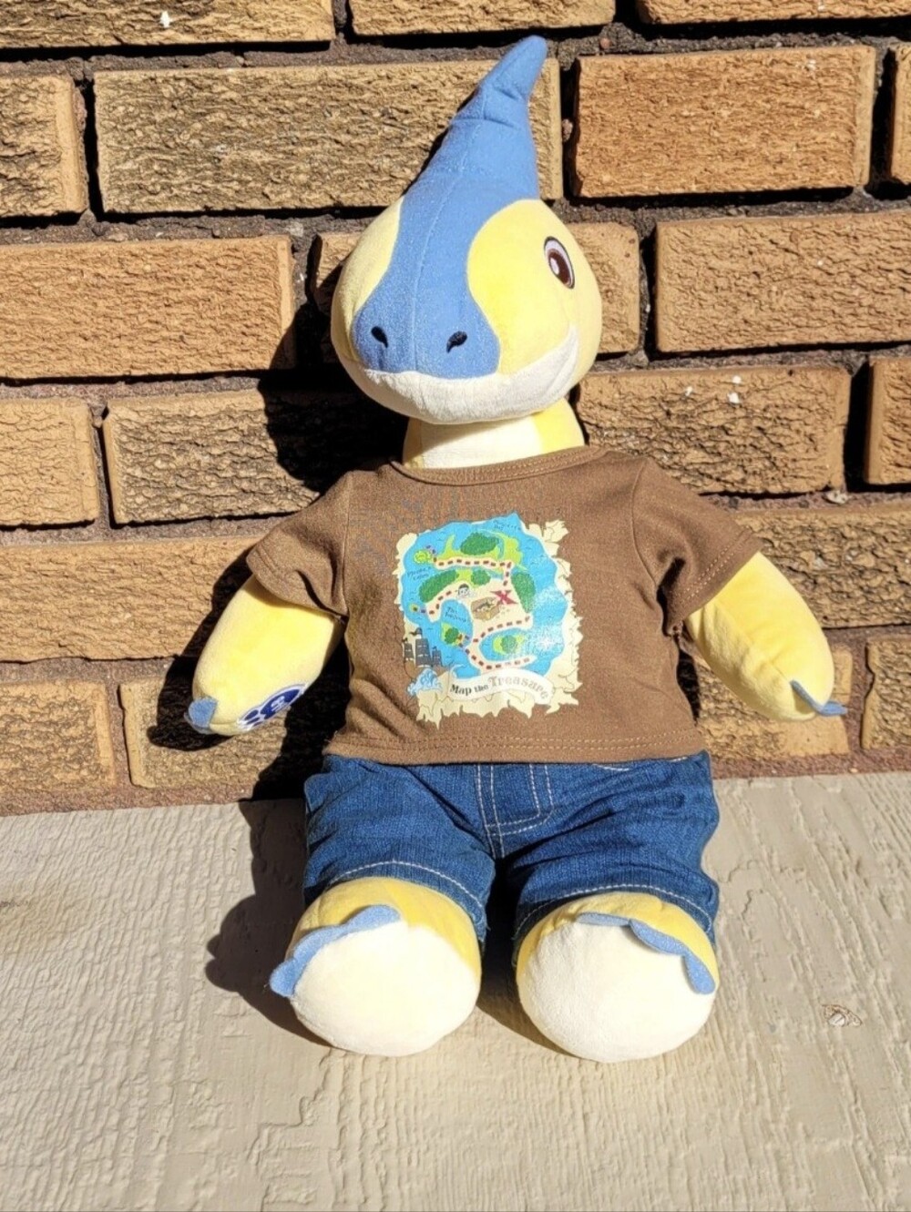 Build A Bear Parasaur Yellow & Blue Dino Plush With Outfit